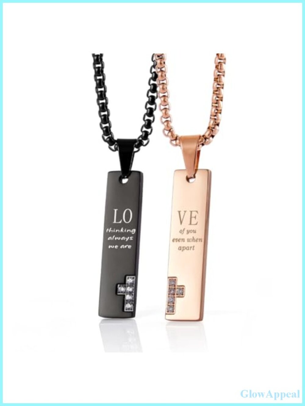 Stainless Steel Couples Cross Necklace Set Split Cubic Zirconia Matching